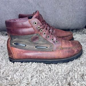 Men’s Black Lace Vintage Leather Trader Bay Boots With Rubber Soles Size 7.5